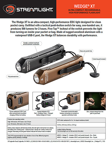 Streamlight Wedge XT Uppladdningsbar EDC Ficklampa FDE - bild 7 av 7