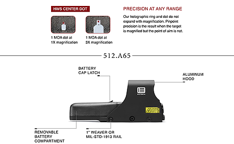 EOtech Model 512.A65 Red Dot Svart Holografiskt Sikte - bild 5 av 7