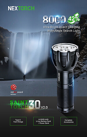 Nextorch Saint Torch 30 V2.0 Ultra Bright 8000lm Ficklampa - bild 4 av 5