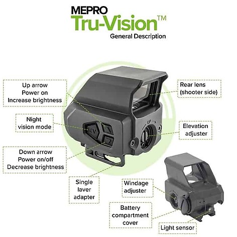 Meprolight Tru-Vision 1x 2 MOA Dot Picatinny Reflexsikte - bild 4 av 8