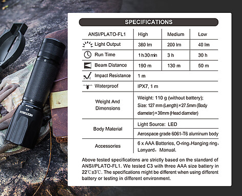Nextorch C3 380lm Vit LED Ficklampa - bild 10 av 10