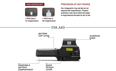 EOTech Model 558.A65 MOA Ring 1 MOA Dot Holografiskt Sikte - bild 8 av 8