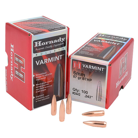 Hornady Varmint 6mm (.243) 87gr BTHP 100/Box - bild 2 av 2