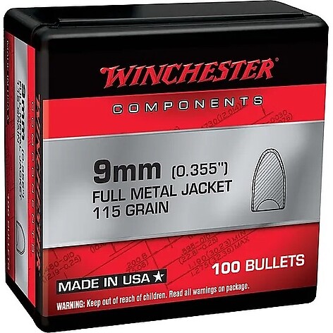 Winchester Pistolkulor 9mm 115 Grain Full Metal Jacket