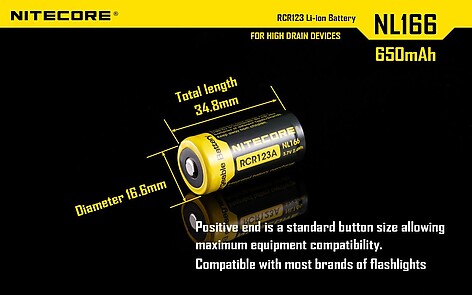 Nitecore RCR123 650 mAh Uppladdningsbart Batteri - bild 2 av 4