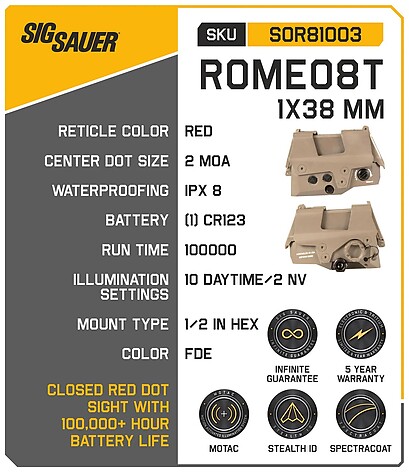Sig Sauer ROMEO8T 1x38 2 MOA Red Dot FDE Brun - bild 5 av 7