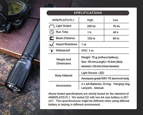 Nextorch C2 250lm Vit LED Ficklampa - bild 10 av 10